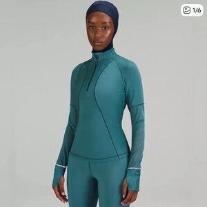 NWT LULULEMON Two-Tone Ribbed Running Half Zip size 4 Jasper Green